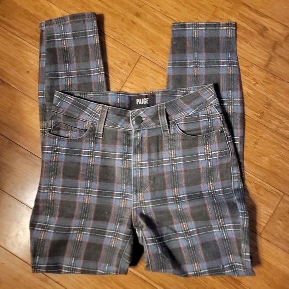PAIGE Denim - PAIGE Hoxton Ankle Petite Black Atlantic Tartan Plaid Jeans Size 24